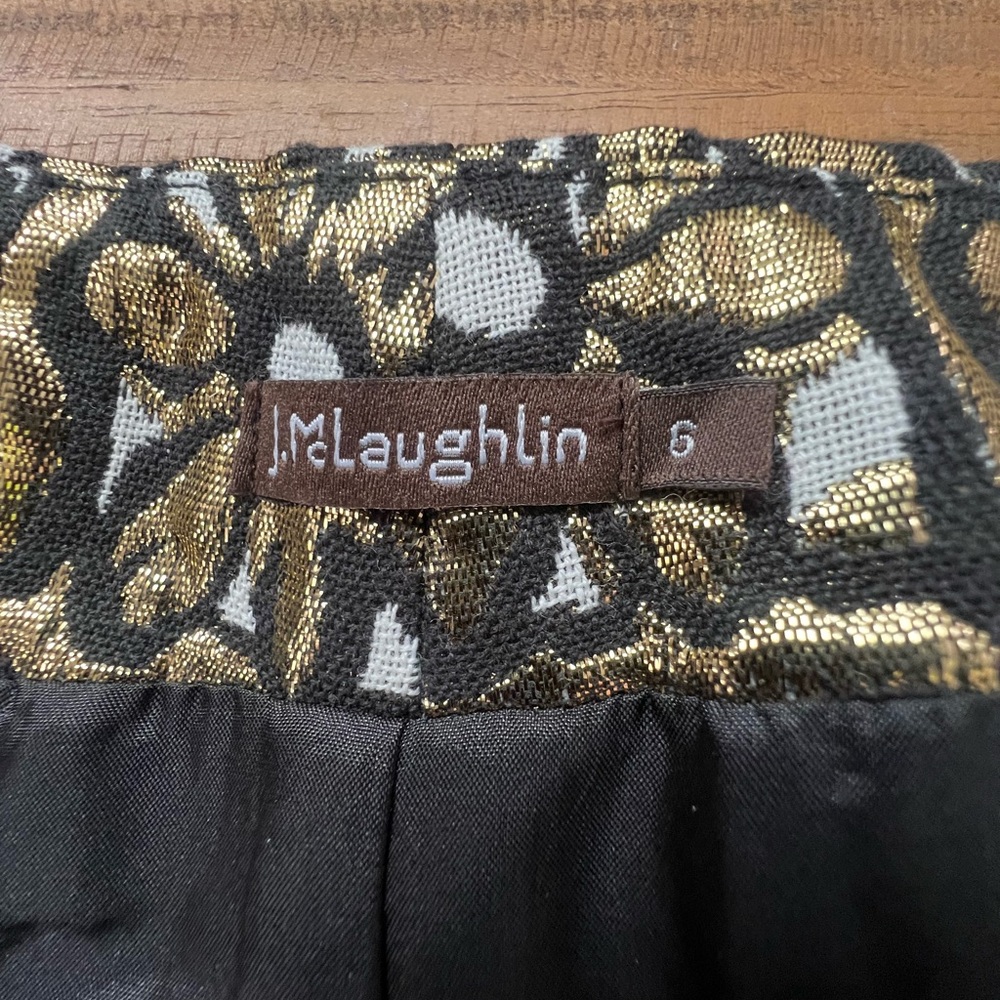J. McLaughlin Perita Mini Skirt Vintage Daisy Gold Metallic Brocade Zip Front - Picture 11 of 14